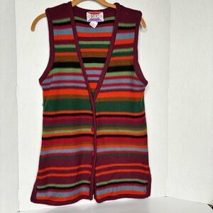 NYC Burgundy Multicolor Striped Knit Vest Size Medium